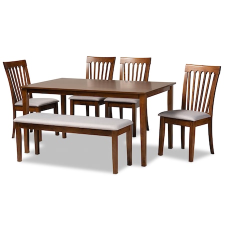 Baxton Studio Minette Modern and Contemporary Grey Fabric and Walnut Brown Finished Wood 6-Piece Dining Set 174-9879-10917-10520-Zoro